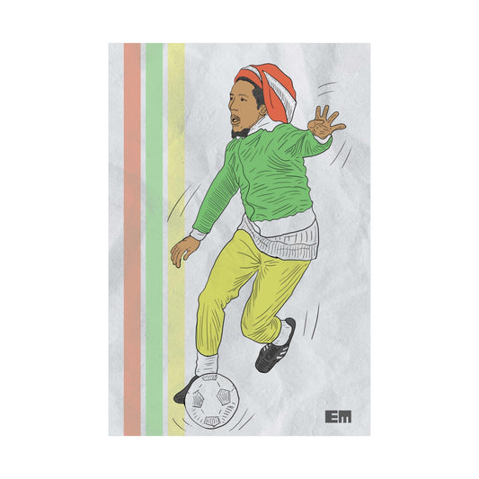 Bob Marley playing soccer vertical poster