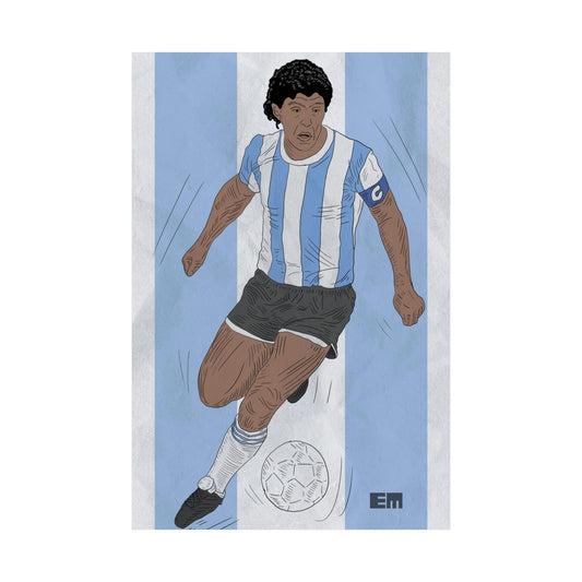 Maradona playing soccer vertical poster
