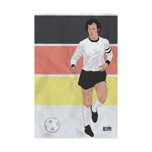 Beckenbauer playing soccer vertical poster